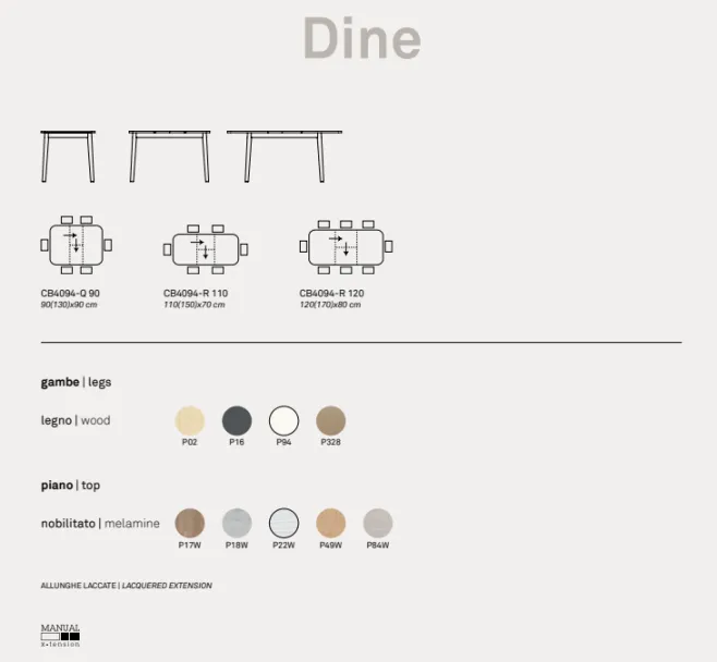 Tavolo quadrato allungabile Dine 90x90 cm - Connubia